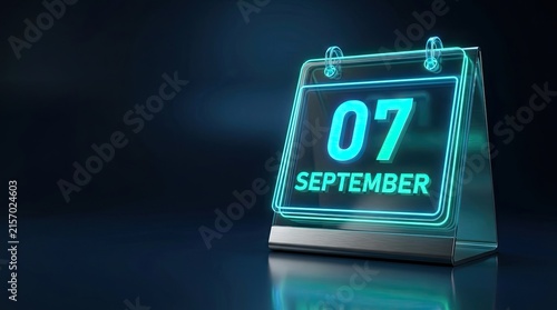 Illuminated calendar cube displaying the seventh day of september in a dark setting