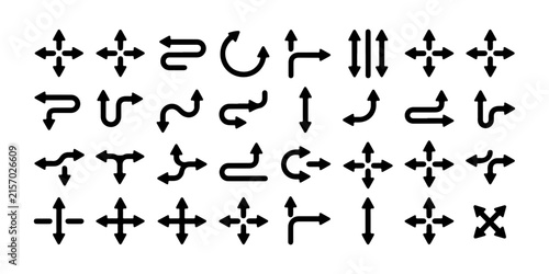 Comprehensive collection of directional arrow symbols including four way and junction icons design.