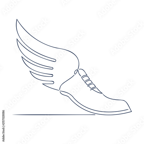 Running shoe symbol with wing decoration representing speed performance footwear athletic agility or fitness activity marketing visual assets.