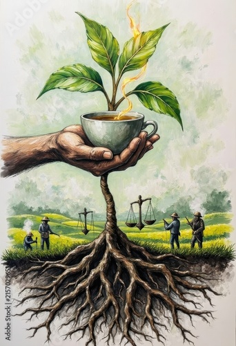 Environmental Conservation Concept with Growing Tree and Sustainable Farmers