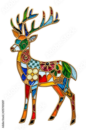 Abstract Stained Glass Stag Floral Mosaic Design Element