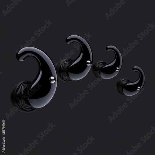 Abstract black glossy curved shapes floating on dark background
