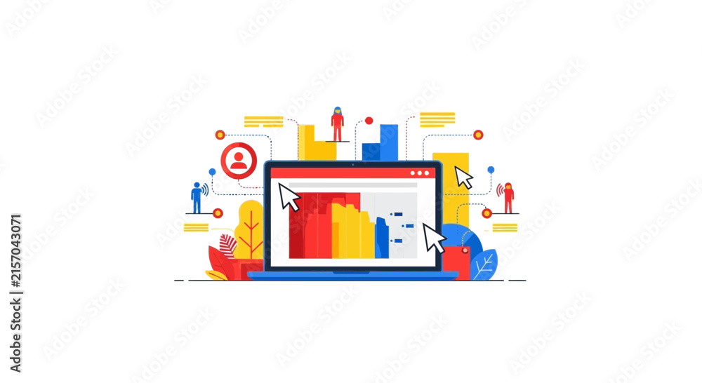 Obraz premium Data Analytics and Digital Marketing Illustration with Laptop and Business Charts