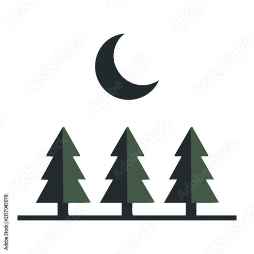 Minimalist Night Forest Pine Trees and Crescent Moon T-Shirt Vector Design