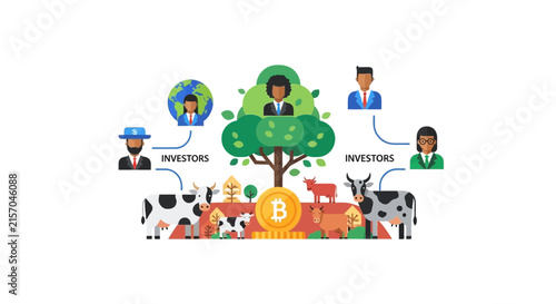 Bitcoin and Cryptocurrency Investment in Sustainable Agriculture and Livestock Farming Illustration
