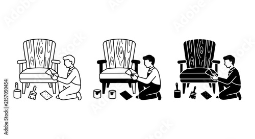 Furniture Restoration Icons, Upholstery Repair Set, DIY Home Improvement Vector Graphics