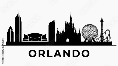 Orlando City Skyline Silhouette Featuring Iconic Landmarks And Attractions