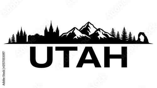Utah State Skyline Silhouette Featuring Mountains And City Landscape Design