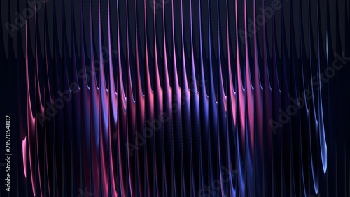 Abstract wavy vertical lines with neon pink and blue glow creating a futuristic backdrop.