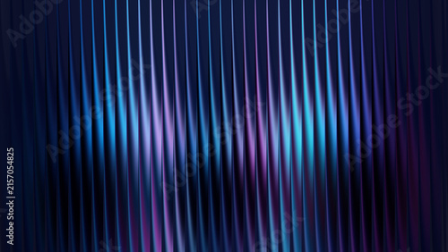 Dynamic blue and purple neon light reflection on vertical metallic slats for technology concepts.