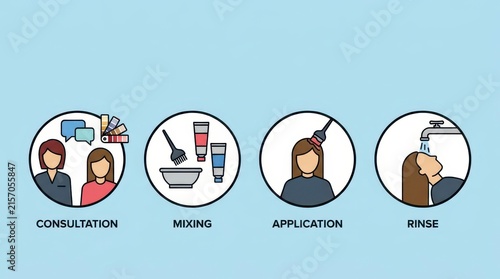 Hair Salon Service Icons Illustrating Professional Beauty Treatments and Styling Techniques on Soft Blue Background