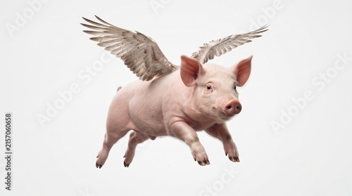 Tapety artystyczne When Pigs Fly Concept with Realistic Pig and Feathered Wings