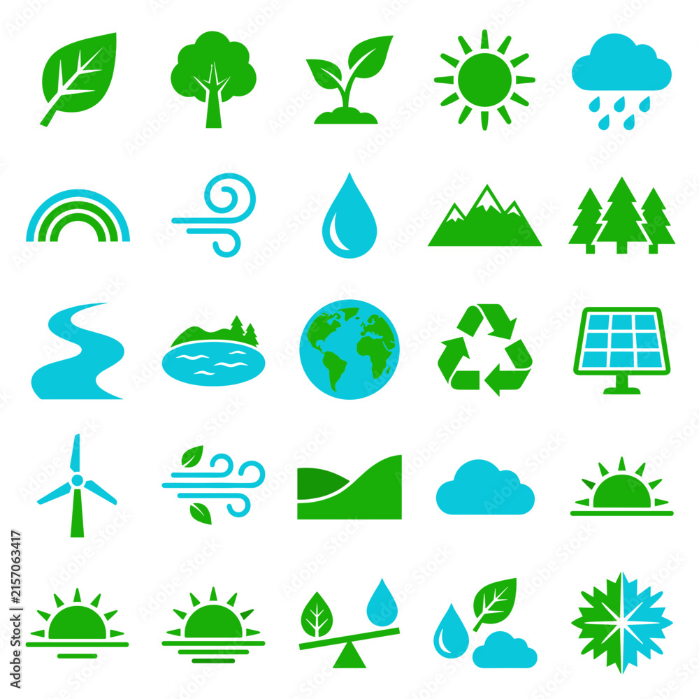 Fototapeta premium Ecology and Nature Icons Set Isolated Elements on Transparent Background