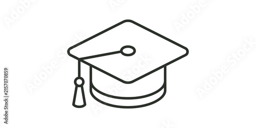 Fotografía Graduation cap linear icon black outline university degree symbol vector