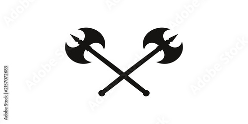Canvastavla Two crossed battle axes with sharp blades isolated on transparent