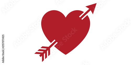 Quadro su tela Red heart shape pierced by arrow as symbol for romance and love themes