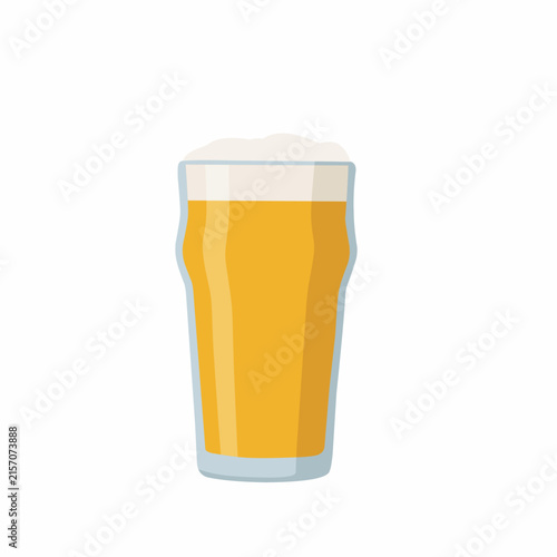 Illustration of a glass of golden beer with a foamy head, isolated on a white background. Simple colorful vector design for beverage, bar, restaurant, and food concepts