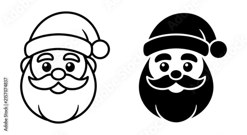Santa claus face outline and solid vector illustration