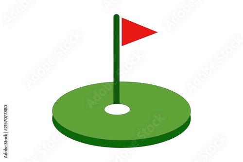 Golf hole with red flag on a putting green, ready for the ball to drop in