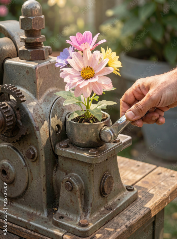 Fototapeta premium A person uses a machine to create a flower pot, a creative DIY project
