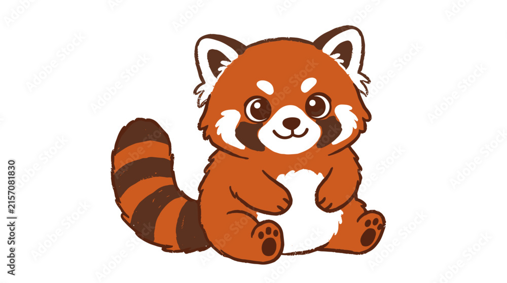 Obraz premium Cute red panda illustration sitting with striped bushy tail isolated on white background