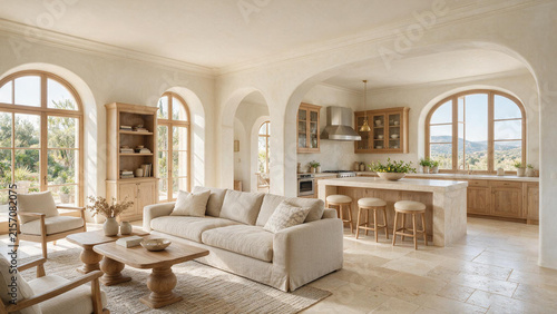 Mediterranean Style Living Room with Arched Wall