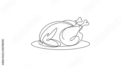 Continuous One Line Drawing Roasted Turkey Holiday Dinner Celebration Feast