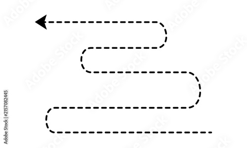 Foto Dashed arrow pointing left with zig zag path indicating direction or movement across white background for design elements and conceptual graphics