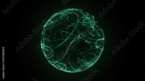 Futuristic Human Brain X-Ray Scan with Glowing Blue Plasma Energy Sphere, Electric Fractal Light, Cosmic Space, Digital Science Illustration and 3D Motion Pattern