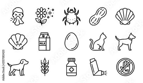 Quadro su tela Medical allergy and food allergen line icon set with dust mite pollen pet dander
