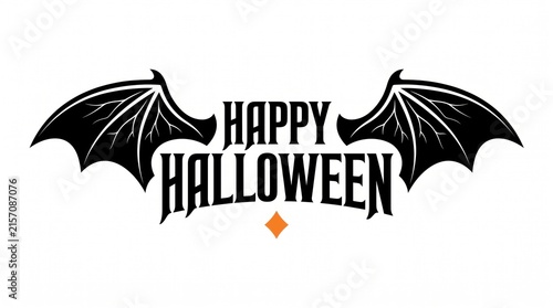 Happy halloween text with black bat wings illustration for october holiday greeting design