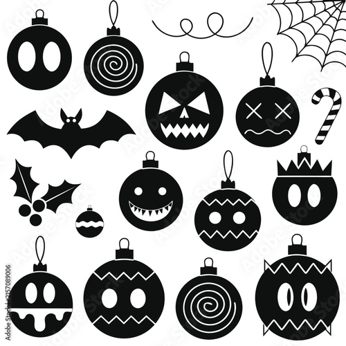 coloring page line art christmas icon set ornament black vector