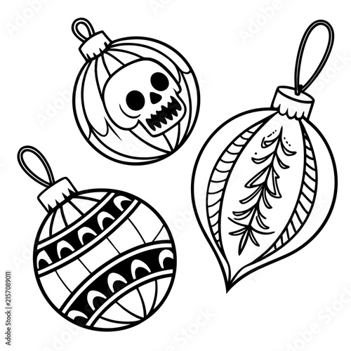 coloring page line art christmas icon set ornament black vector