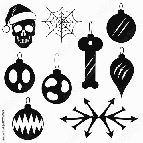 coloring page line art christmas icon set ornament black vector