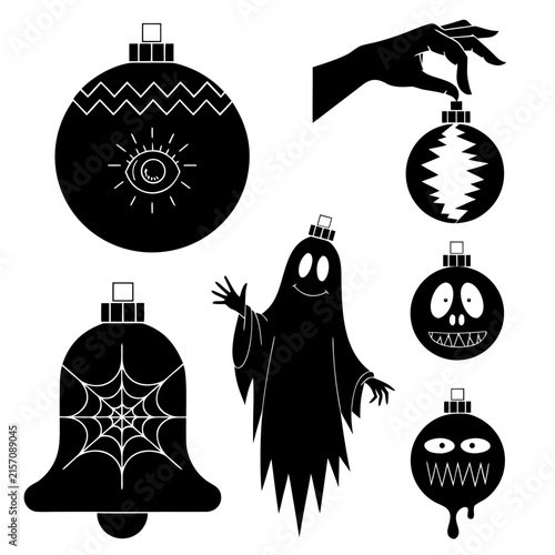 coloring page line art christmas icon set ornament black vector