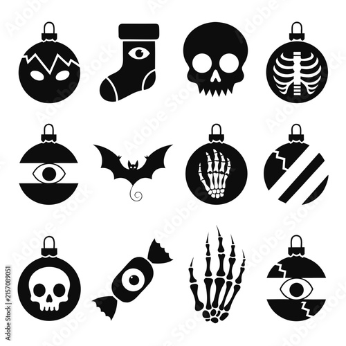 coloring page line art christmas icon set ornament black vector
