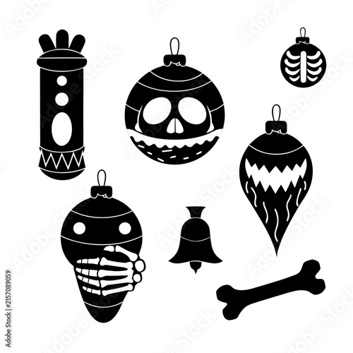 coloring page line art christmas icon set ornament black vector
