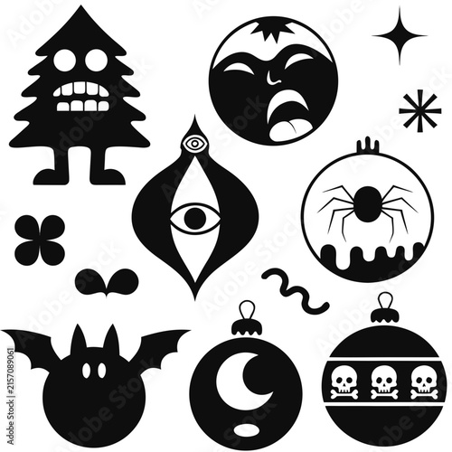 coloring page line art christmas icon set ornament black vector