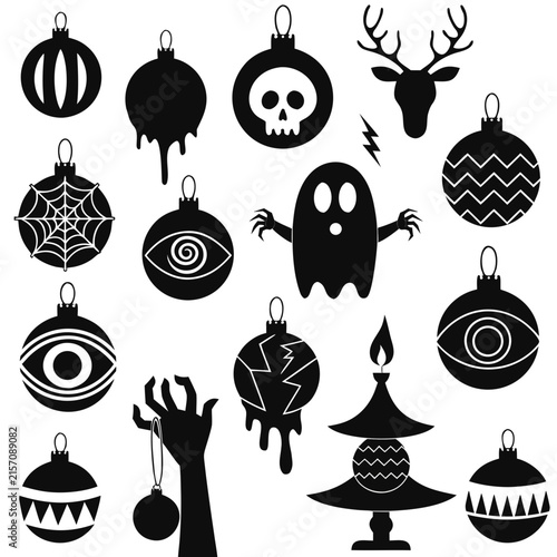 coloring page line art christmas icon set ornament black vector