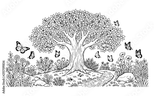 Tree silhouette against a black background presents a stark minimalist botanical form branch foliage woody plant flora