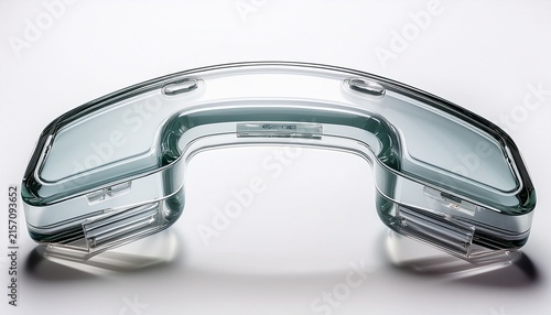 transparent glass frame in the form of a telephone with soft reflections and realistic glare isolated on white background