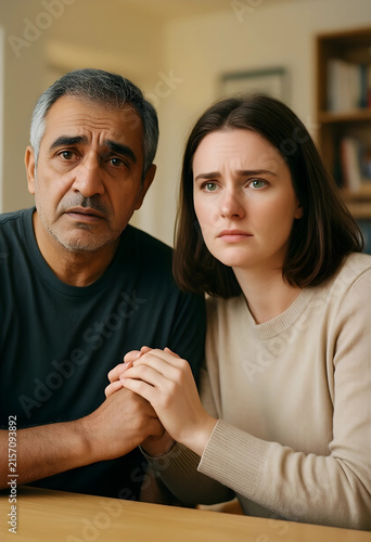 Concerned diverse couple ho...