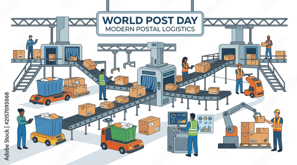 Fototapeta premium Modern postal logistics and delivery system illustration