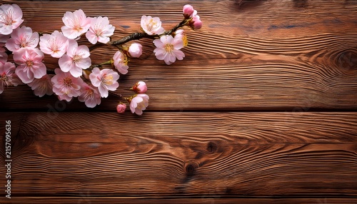 background wooden texture with branch of sakura