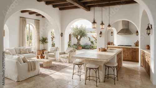 Elegant Mediterranean Dining and Living Area