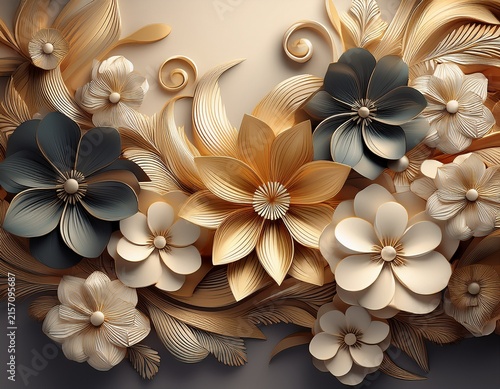 floral abstract elegant background with 3d flowers