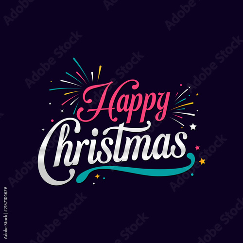 Happy Christmas Vector Typography Design with Colorful Festive Celebration Elements