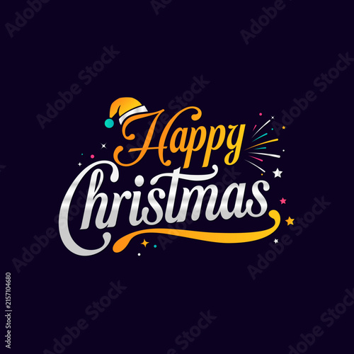 Happy Christmas Festive Vector Typography with Colorful Celebration Elements