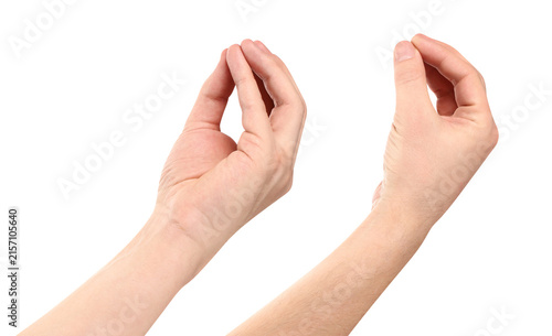Set of male hands showing delicious pinched fingers signs, isolated on transparent cutout background