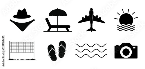Summer Vacation Travel Vector Icon Set with Beach and Holiday Symbols